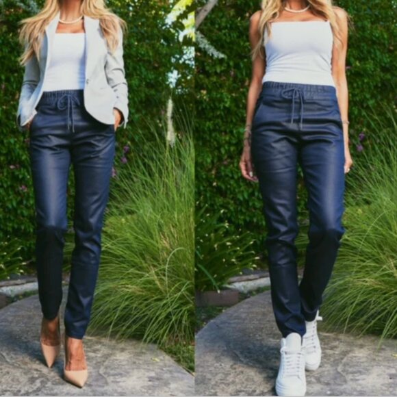 Bevy Flog Shely Drawstring Pants - Navy Blue Checkered - Size 28 - Picture 1 of 9